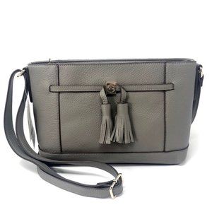 Giani Bernini Pebble Grey Leather Crossbody/Shoulder Bag with Tassels - Medium